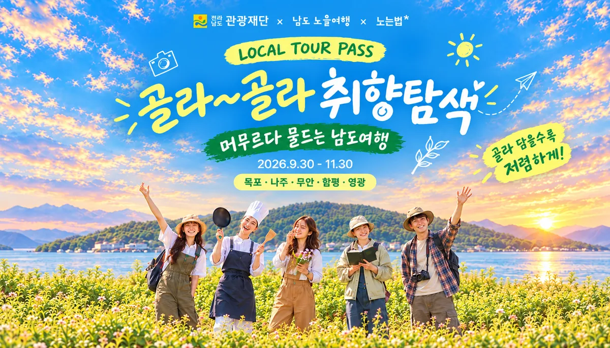 9월 30일부터 11월 30일까지 운영되는 ‘남도노을여행 × 노는법’ 로컬 투어 기획전 웹포스터